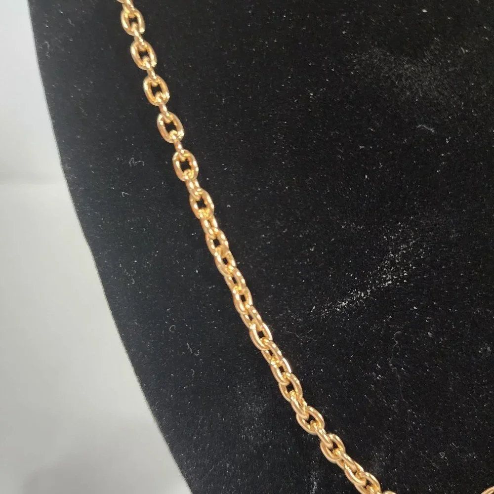 Gold and Black Oval Pendant Necklace 21 Inch‎ Adjustable Chain Medallion